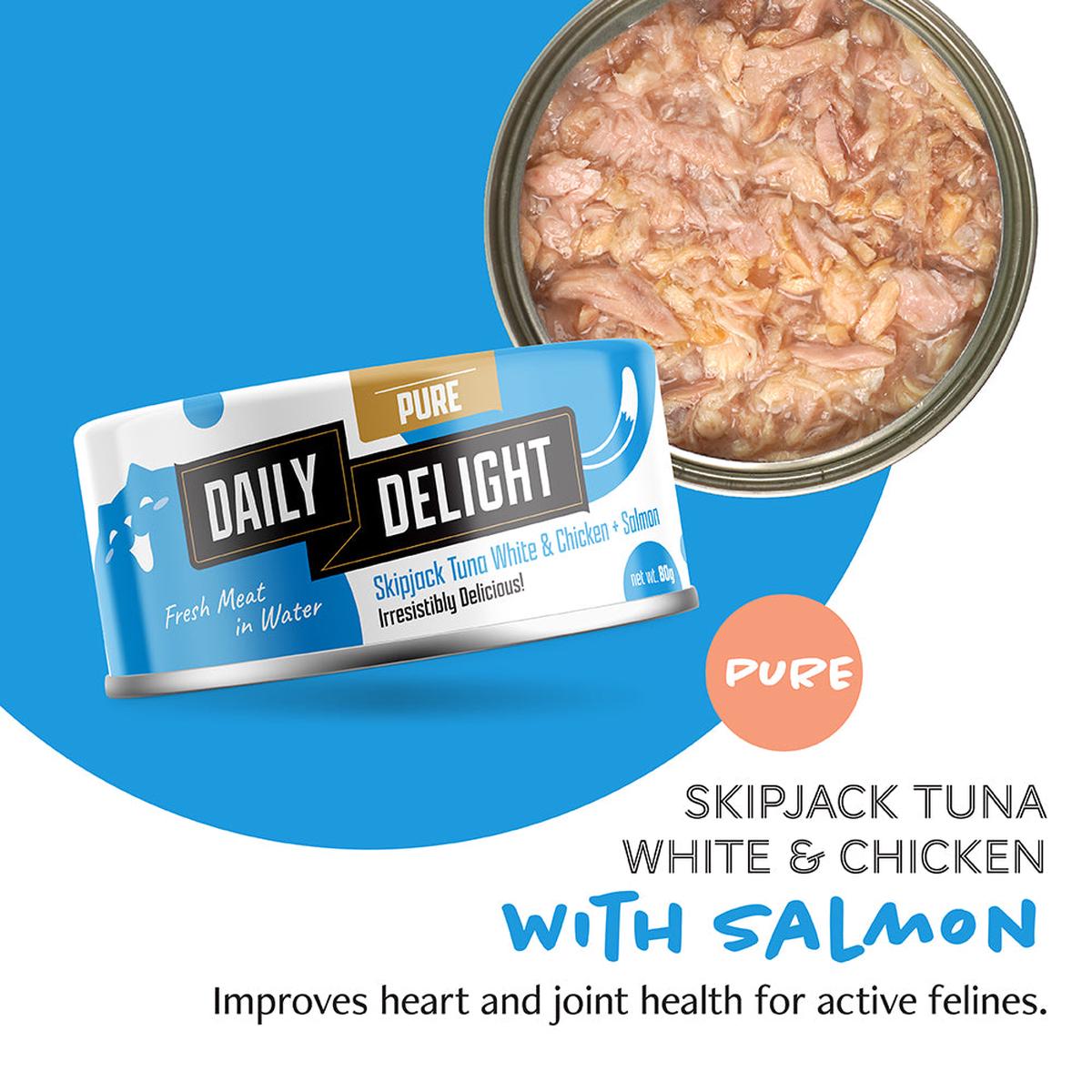 *DONATION TO CATS OF MARINE TERRACE* Daily Delight Pure Skipjack Tuna White & Chicken with Salmon Canned Cat Food 80g (DD43N) x 24cans