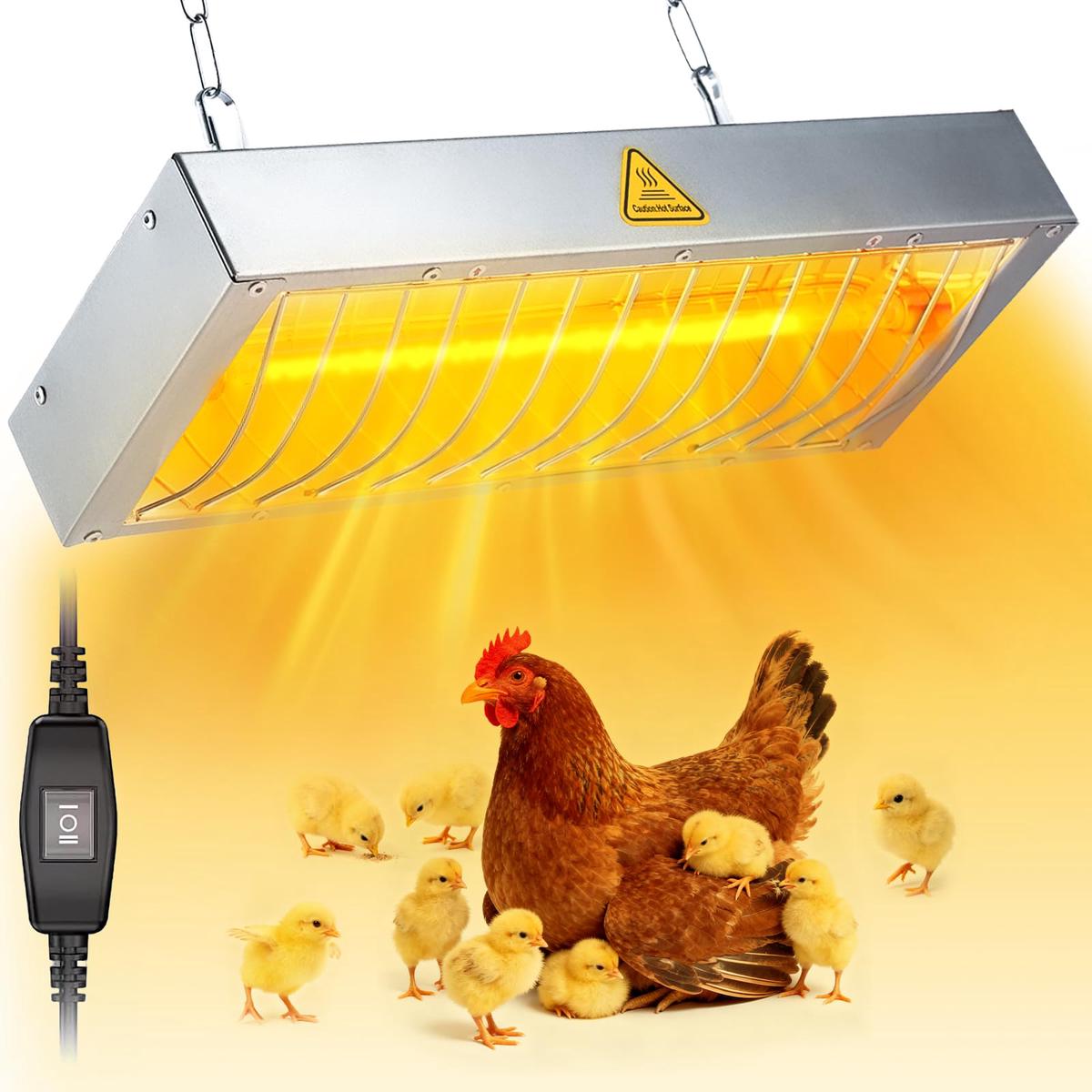 600W Chicken Coop Heater Lamp, Large Brooder Heat Lamp for Chickens, Adjustable Temp and Height, No Assembly Heater for Chicks Pets Livestock, 1 Pack