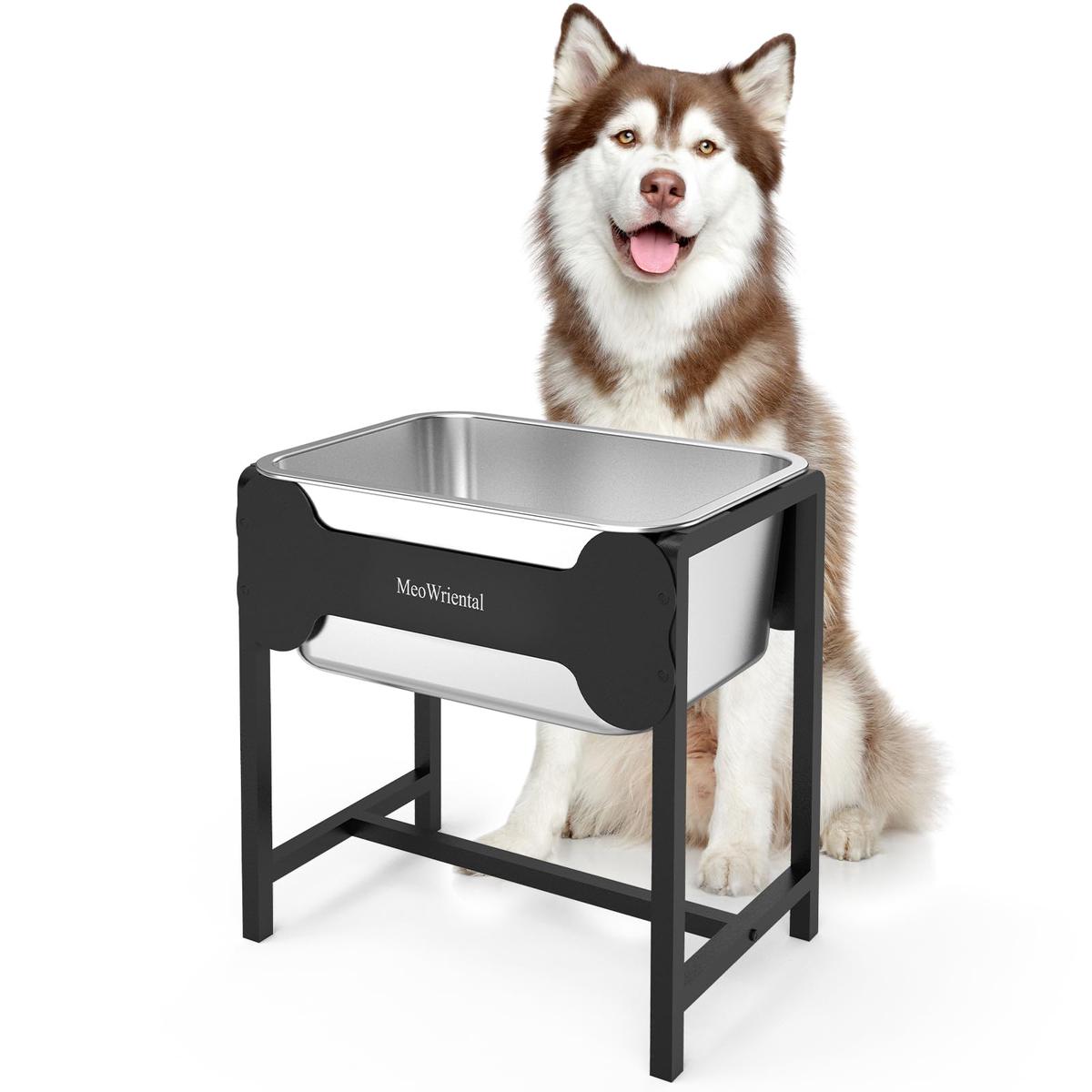 2.5 Gallon Elevated Dog Water Bowl for Large Breeds, 14.2" Raised Stainless Steel Large Dog Water Bowl with Full Metal Stand for Relief Joint Pressure, Tip-Proof, Easy to Clean, Indoor & O